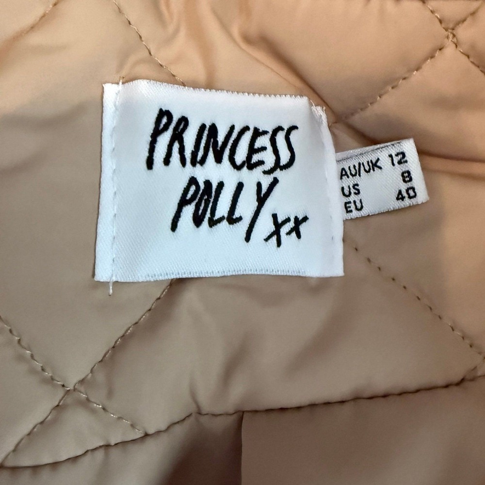 Princess Polly Quilted Puffer Jacket Womens 8 Tan Beige Cropped Zip Mock Neck - Picture 6 of 10